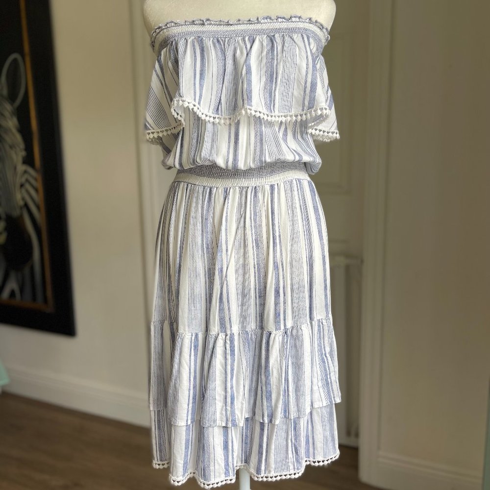 Blue & White Nautical Off Shoulder Dress